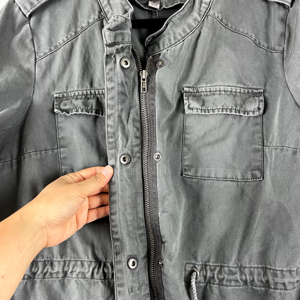 Per Se Utility Jacket Womens Medium Gray Full Zip Pockets Army Casual Military - Picture 10 of 16
